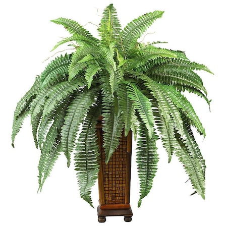 Nearly Natural Boston Fern with Decorative Wood Vase- Green 6553